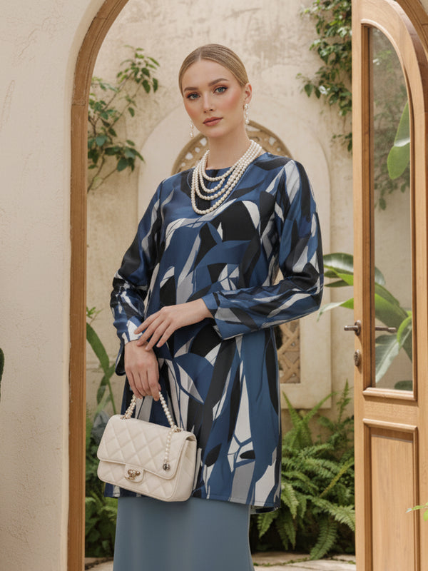 BAJU KURUNG PAHANG MODEN REHANA (STEEL BLUE)